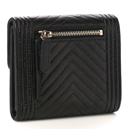 Chanel Caviar Chevron Quilted Boy Compact Wallet Black 3 of 12