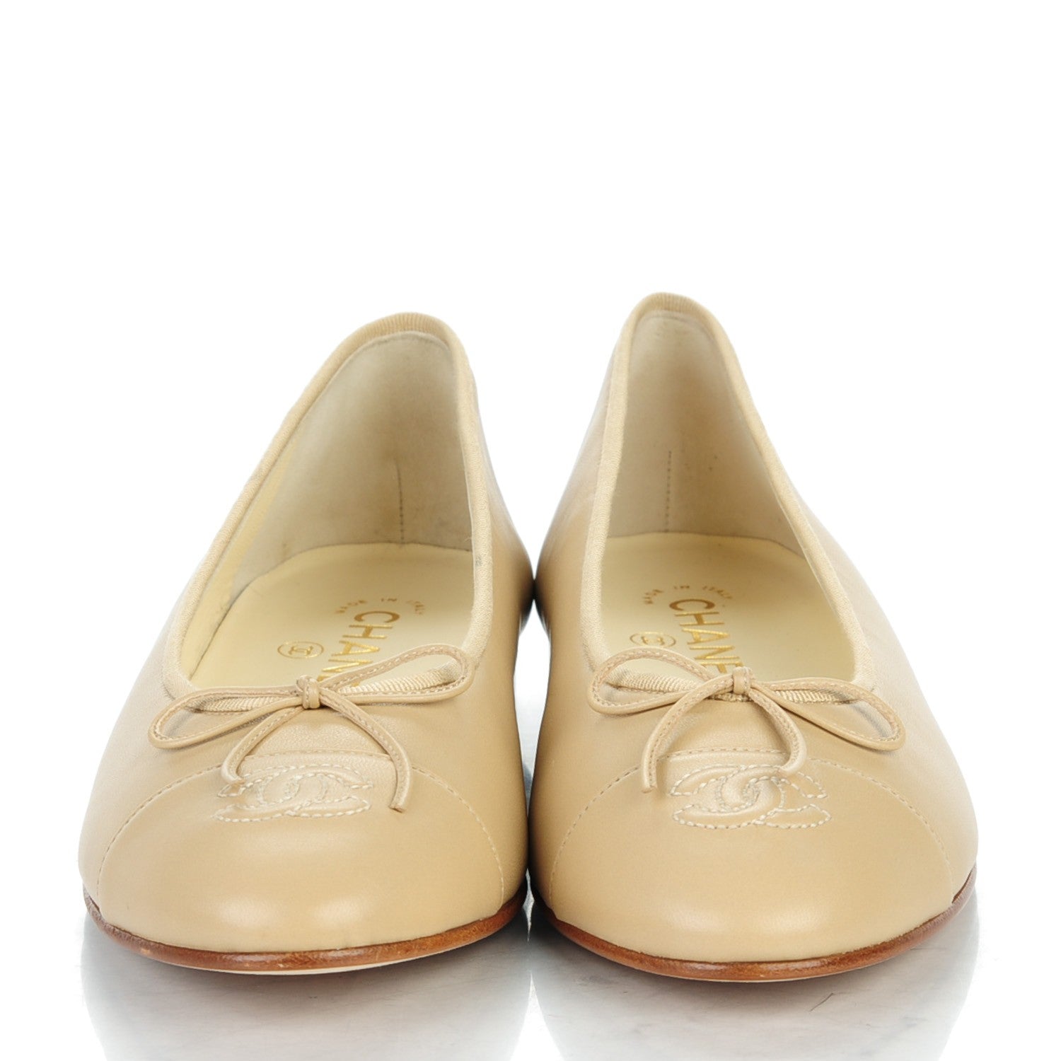 Chanel Lambskin Cap Toe CC Ballerina Flats 40 Light Beige 2 of 9