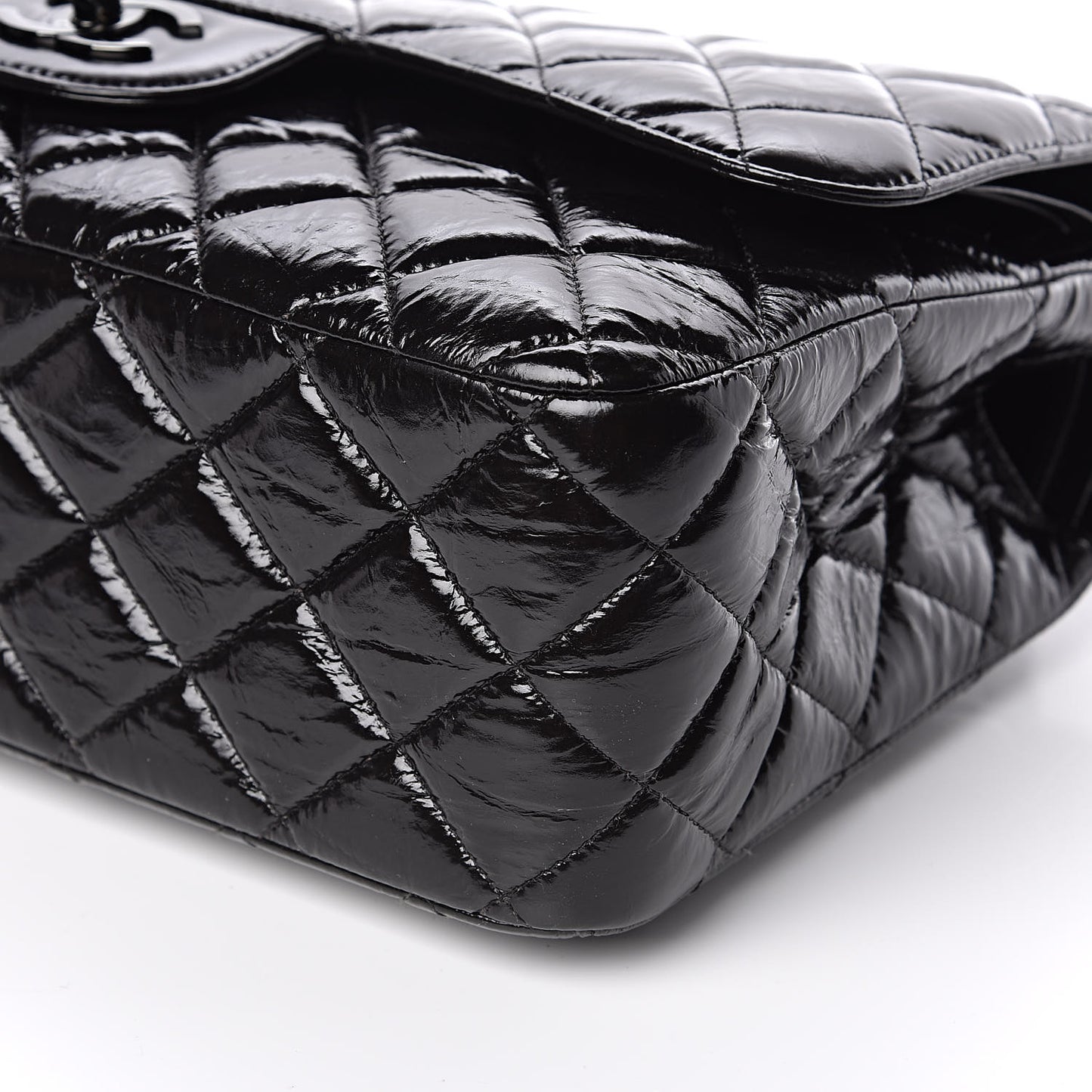 Shiny Distressed Calfskin Quilted Jumbo Double Flap So Black