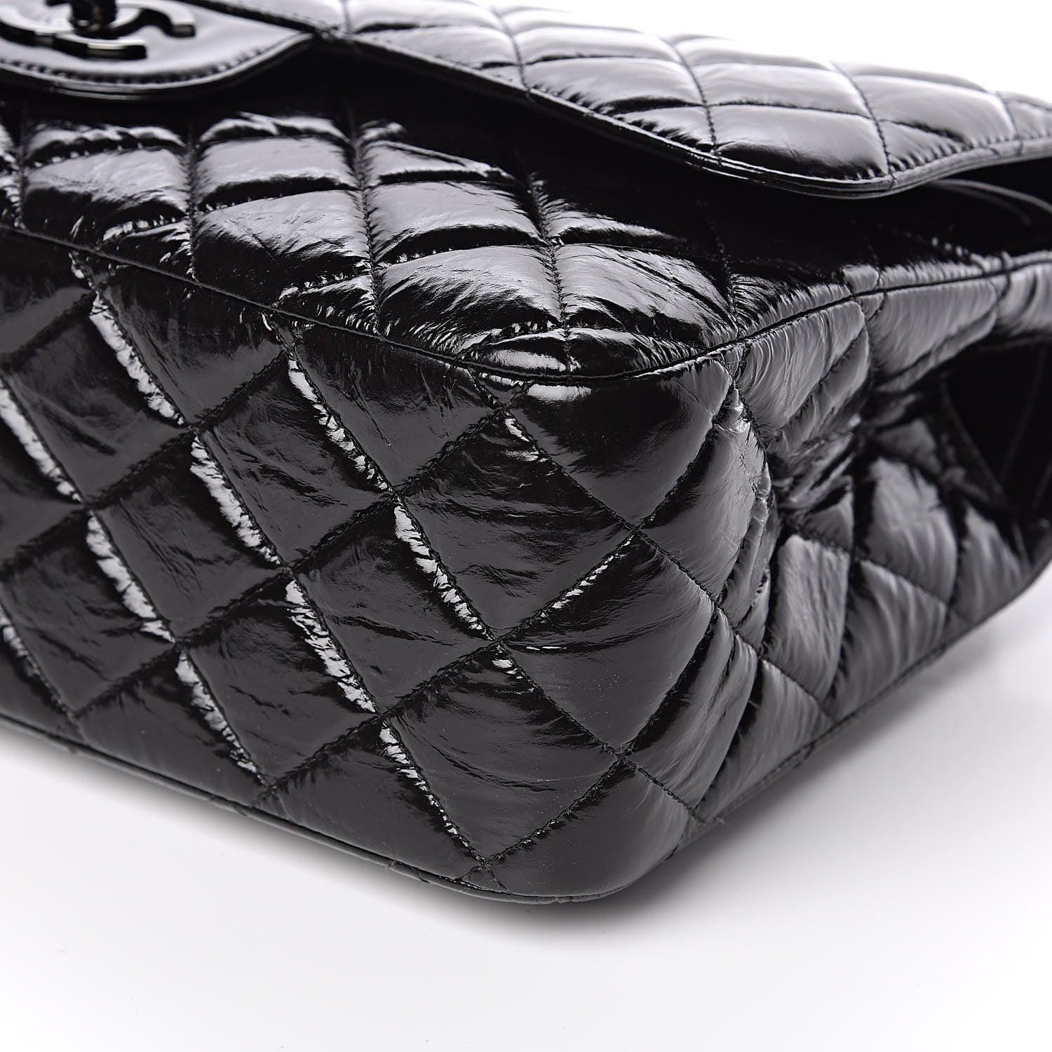 Chanel Shiny Distressed Calfskin Quilted Jumbo Double Flap So Black 9 of 10