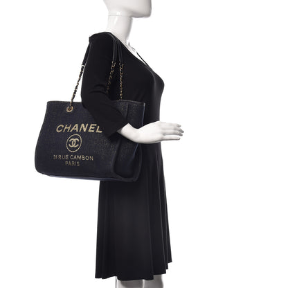 Chanel Lurex Canvas Small Deauville Tote Navy Blue Gold 2 of 10