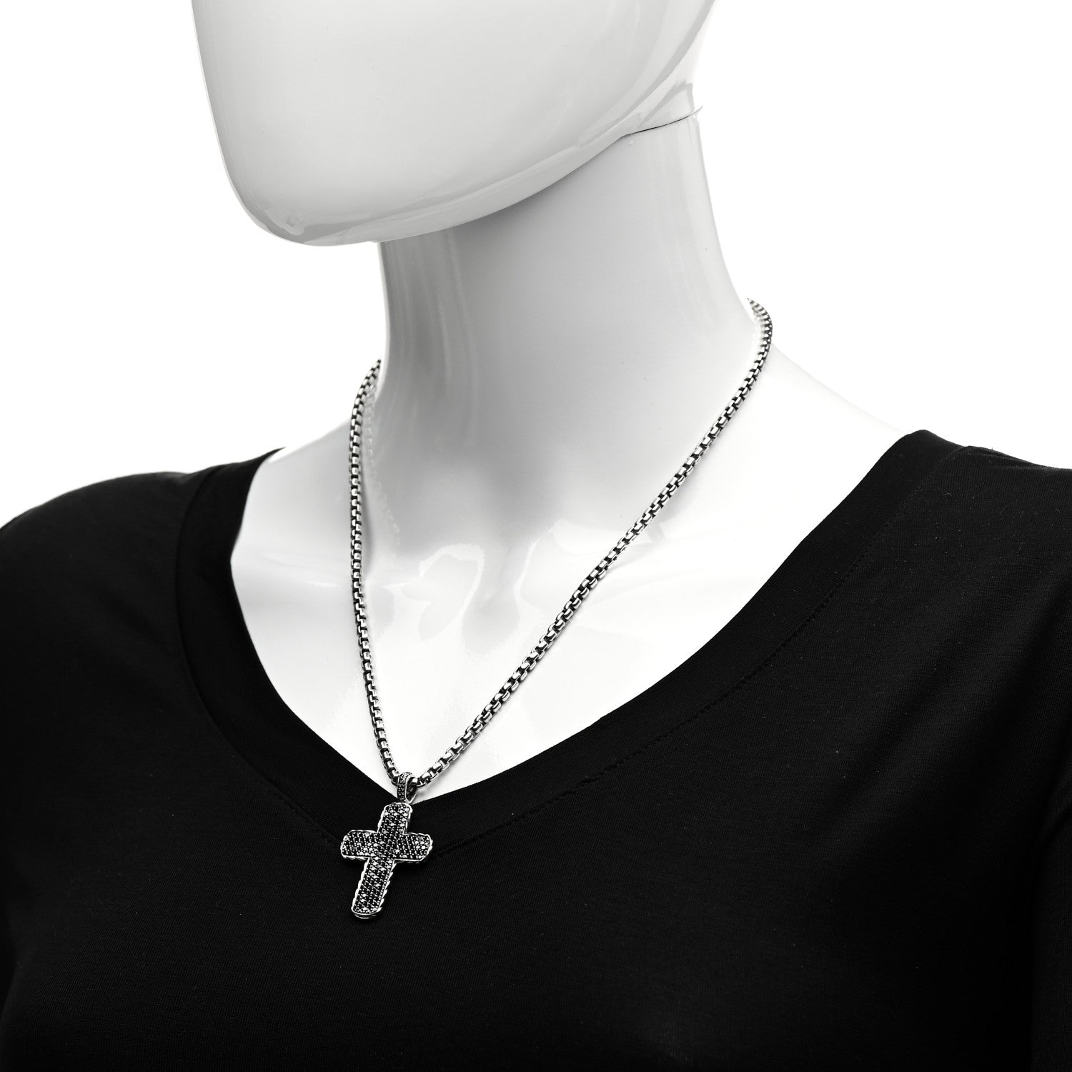 David Yurman Sterling Silver Black Diamond Chevron Cross Pave Pendant Necklace 2 of 5