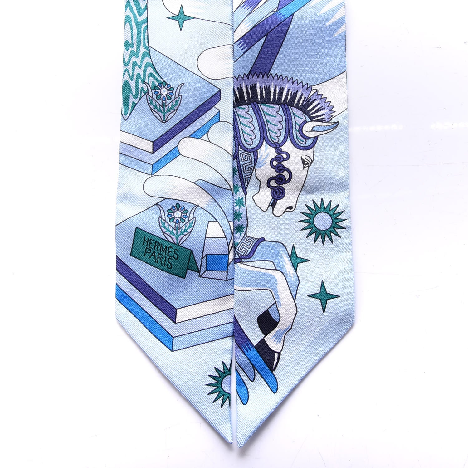 Hermes Silk La Source de Pegase Twilly Ciel Bleu Royal White 2 of 3