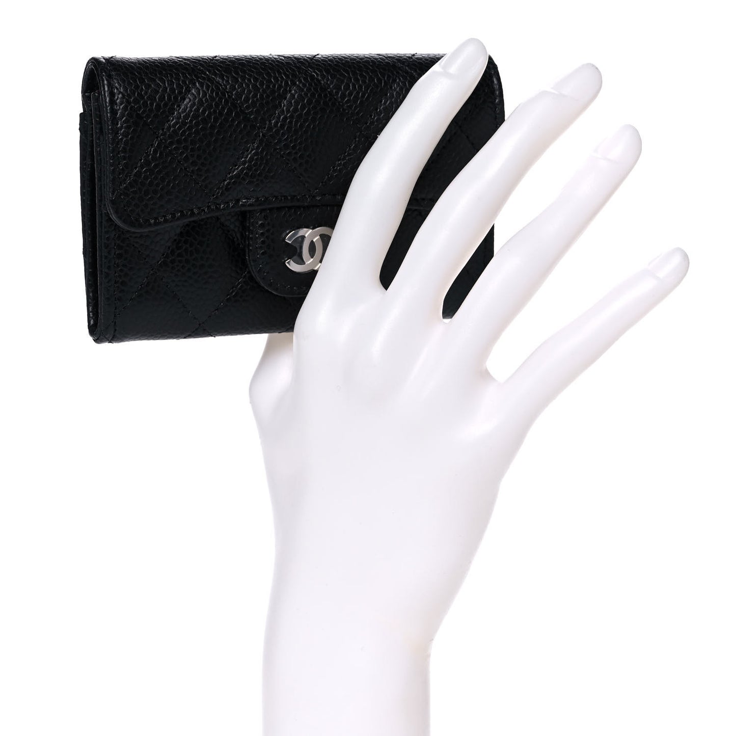 Caviar Quilted Flap Card Holder Wallet Black