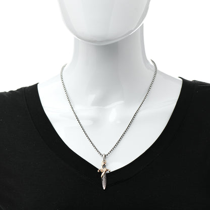 David Yurman Sterling Silver 18K Yellow Gold Black Diamond Waves Dagger Amulet Pendant Necklace 2 of 5