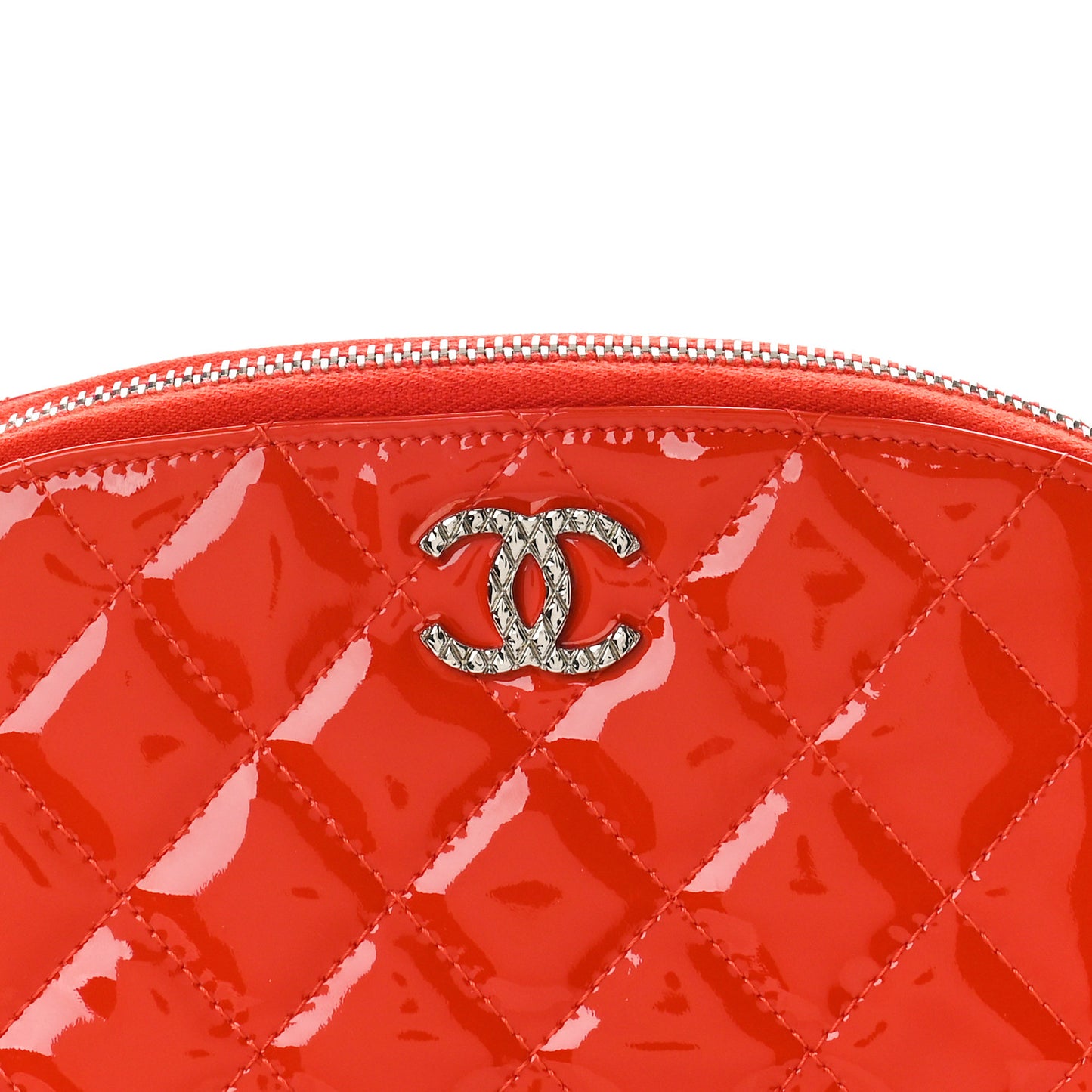 Patent Quilted Brilliant Cosmetic Case Red