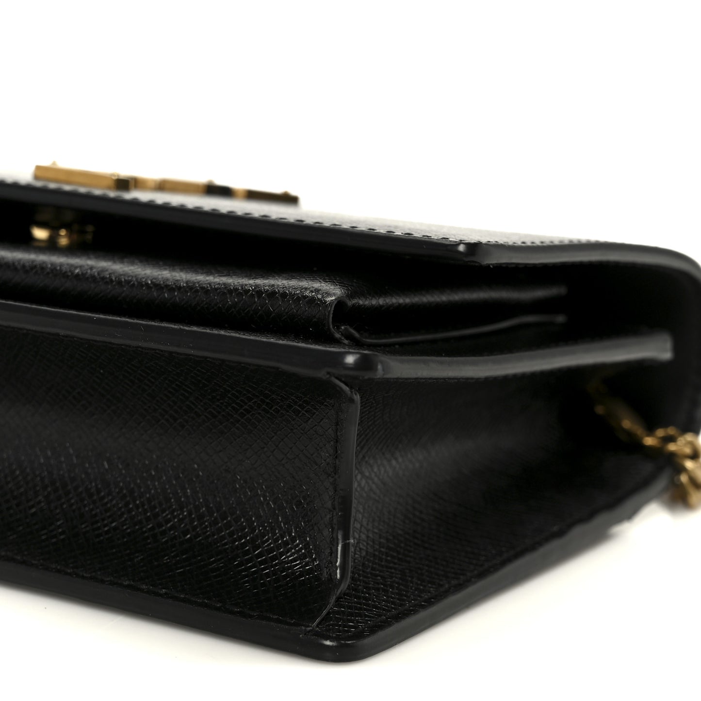 Coated Bark Calfskin Sunset Chain Wallet  Black