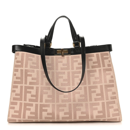 Fendi Canvas Vitello King FF Embroidered Medium Peekaboo X-Tote Rosa Quarzo Black 1 of 10