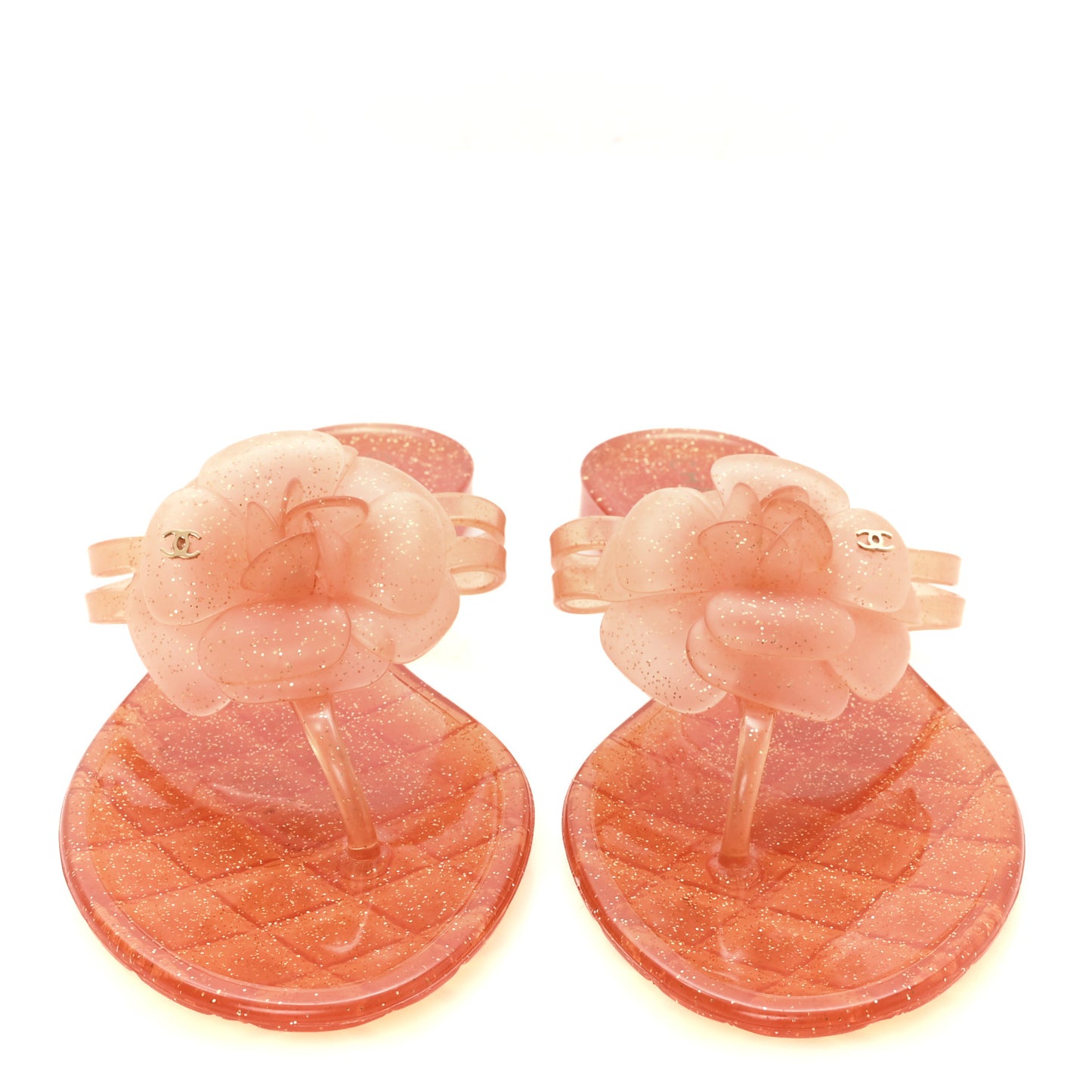 Jelly Camellia Glitter Thong Sandals 38 Orange