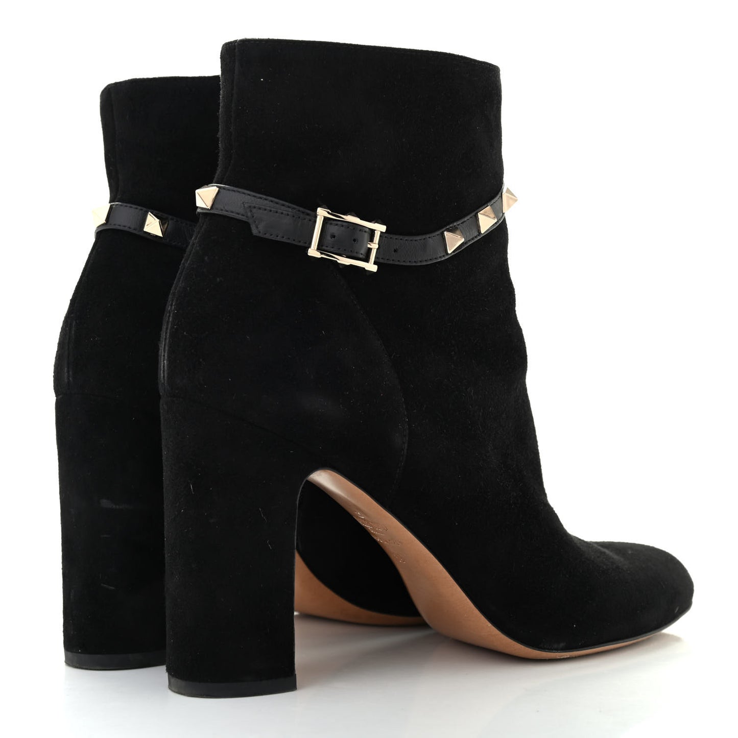 Suede Rockstud Buckle 90mm Block Heel Ankle Boots 39 Black