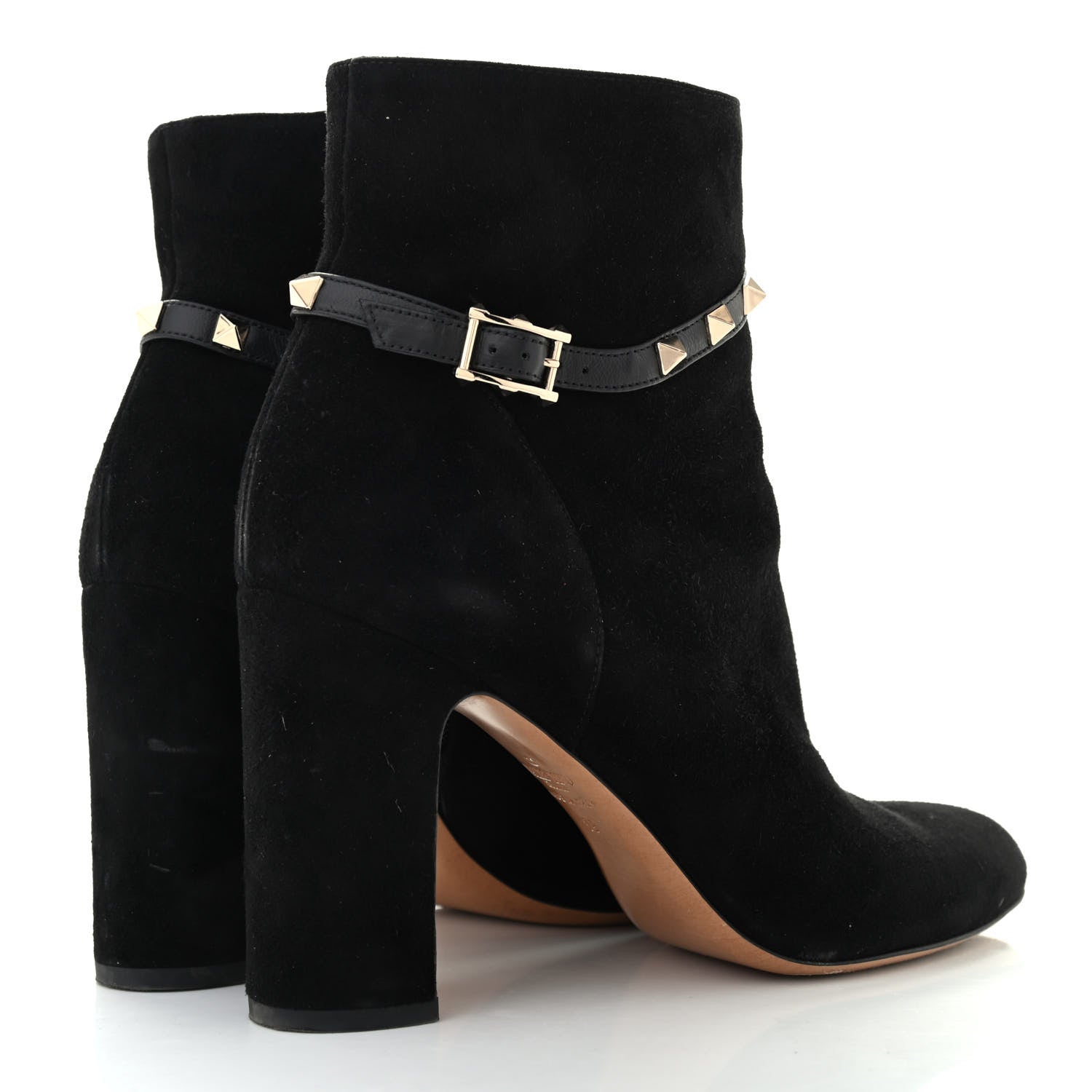 Valentino Garavani Suede Rockstud Buckle 90mm Block Heel Ankle Boots 39 Black 4 of 10