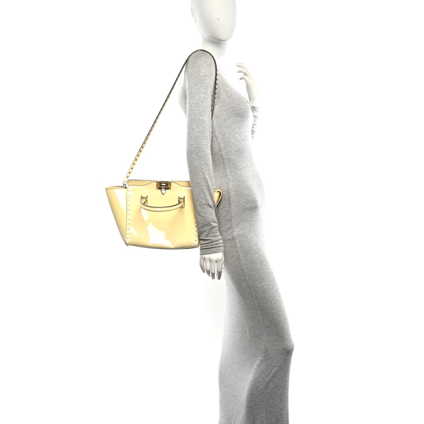 Patent Small Rockstud Double Handle Tote Ivory