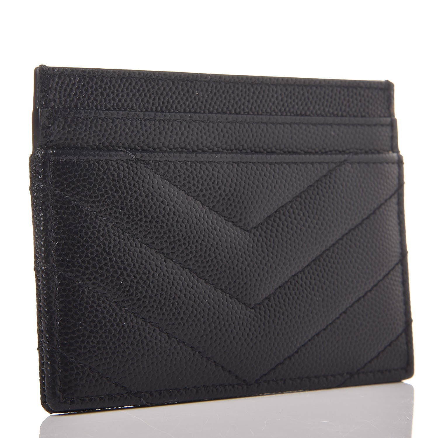 Saint Laurent Grain De Poudre Matelasse Chevron Monogram Credit Card Case Black 3 of 9