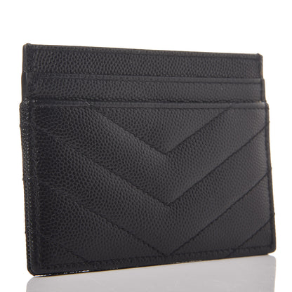 Saint Laurent Grain De Poudre Matelasse Chevron Monogram Credit Card Case Black 3 of 9