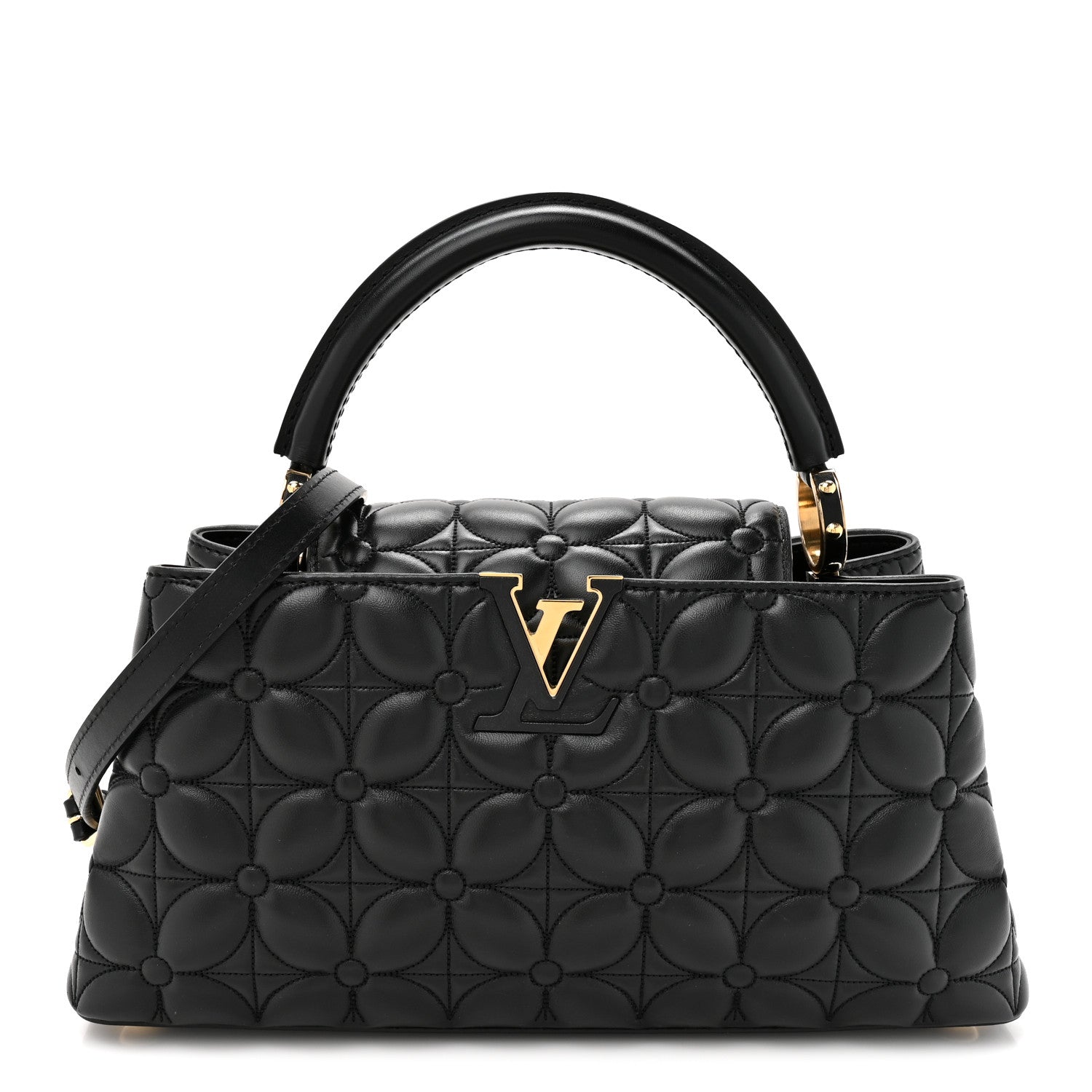 Louis Vuitton Lambskin Quilted Flower Capucines East West MM Black 1 of 12