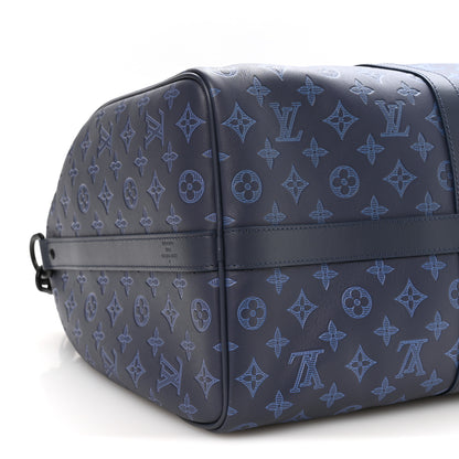 Louis Vuitton Calfskin Monogram Shadow Keepall Bandouliere 50 Navy 7 of 8