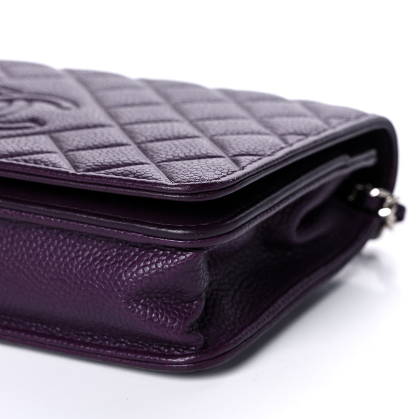 Caviar Quilted Diamond CC Wallet On Chain WOC Dark Purple