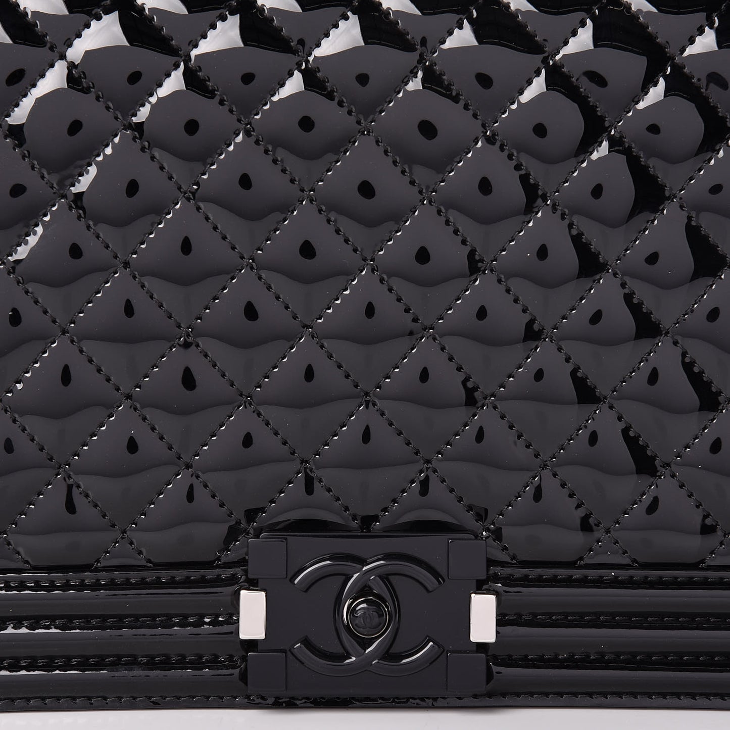 Patent Calfskin Quilted New Medium Plexiglass Boy Flap Black