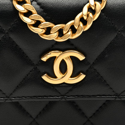 Chanel Lambskin Quilted Sweet Camellia Clutch With Chain Black 8 of 10