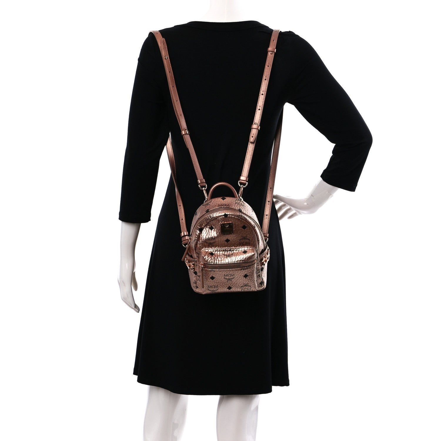 MCM Metallic Visetos Studded X-Mini Bebe Boo Backpack Champagne Gold 2 of 8
