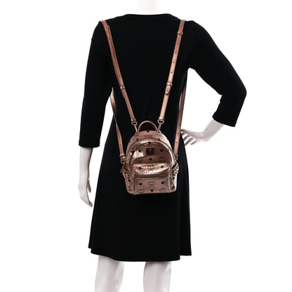 MCM Metallic Visetos Studded X-Mini Bebe Boo Backpack Champagne Gold 2 of 8