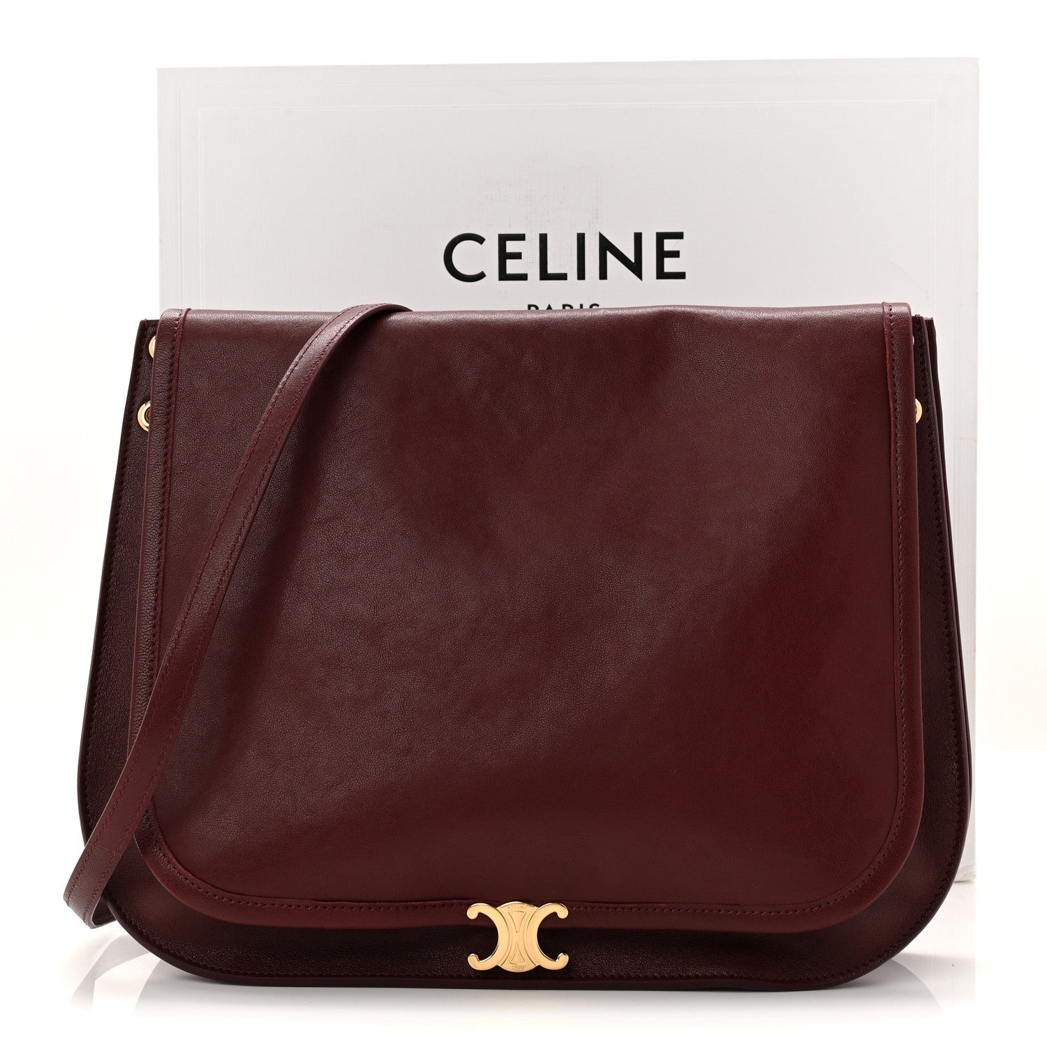 Celine Shiny Lambskin Soft Triomphe Besace Bag Syrah 10 of 10