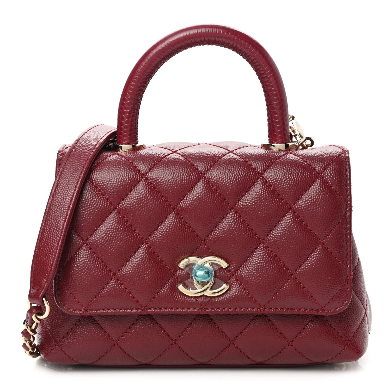 Chanel Caviar Quilted Lizard Embossed Extra Mini Coco Handle Flap Burgundy 1 of 11