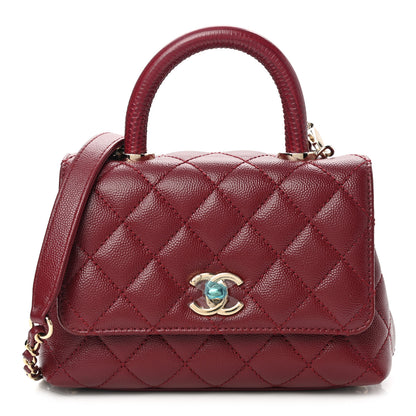 Chanel Caviar Quilted Lizard Embossed Extra Mini Coco Handle Flap Burgundy 1 of 11