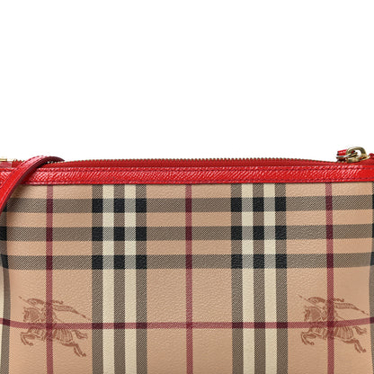 Burberry Haymarket Check Small Peyton Crossbody Clutch Bag Coral Red 9 of 17