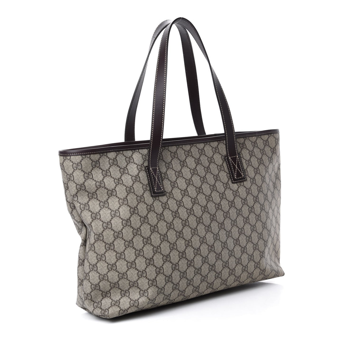 GG Supreme Monogram Medium Zippered Shopping Tote Dark Brown