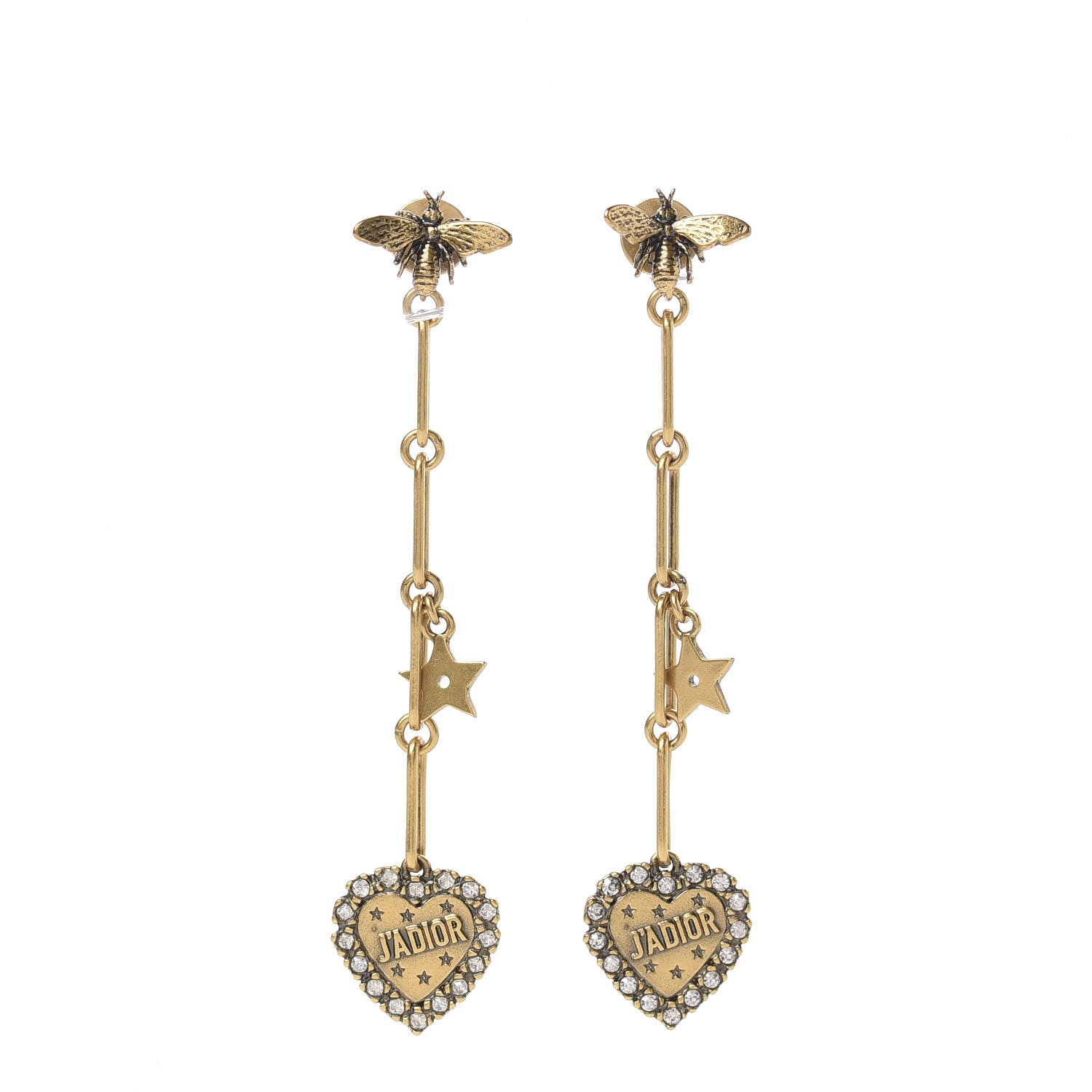 Christian Dior Metal Crystal Heart J'adior Drop Earrings Gold 1 of 5