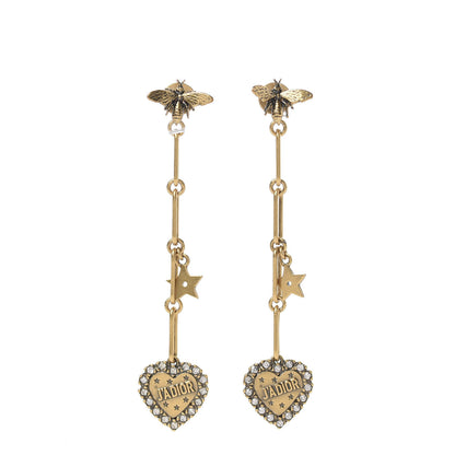 Christian Dior Metal Crystal Heart J'adior Drop Earrings Gold 1 of 5