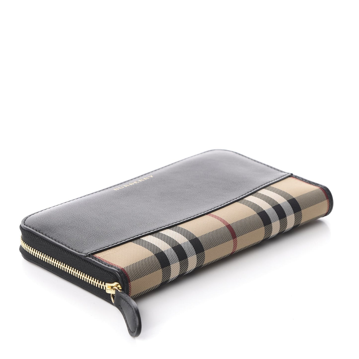 Calfskin House Check Elmore Zip Around Wallet Black