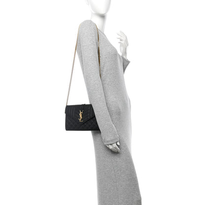 Saint Laurent Grain De Poudre Mixed Matelasse Triquilt Monogram Chain Wallet Black 2 of 10