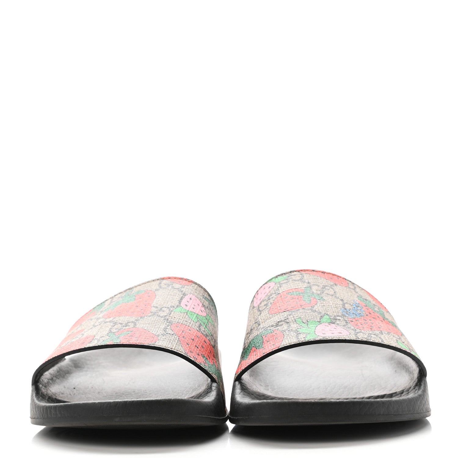 Gucci GG Supreme Monogram Strawberry Slide Sandals 38 Beige Multicolor 2 of 8