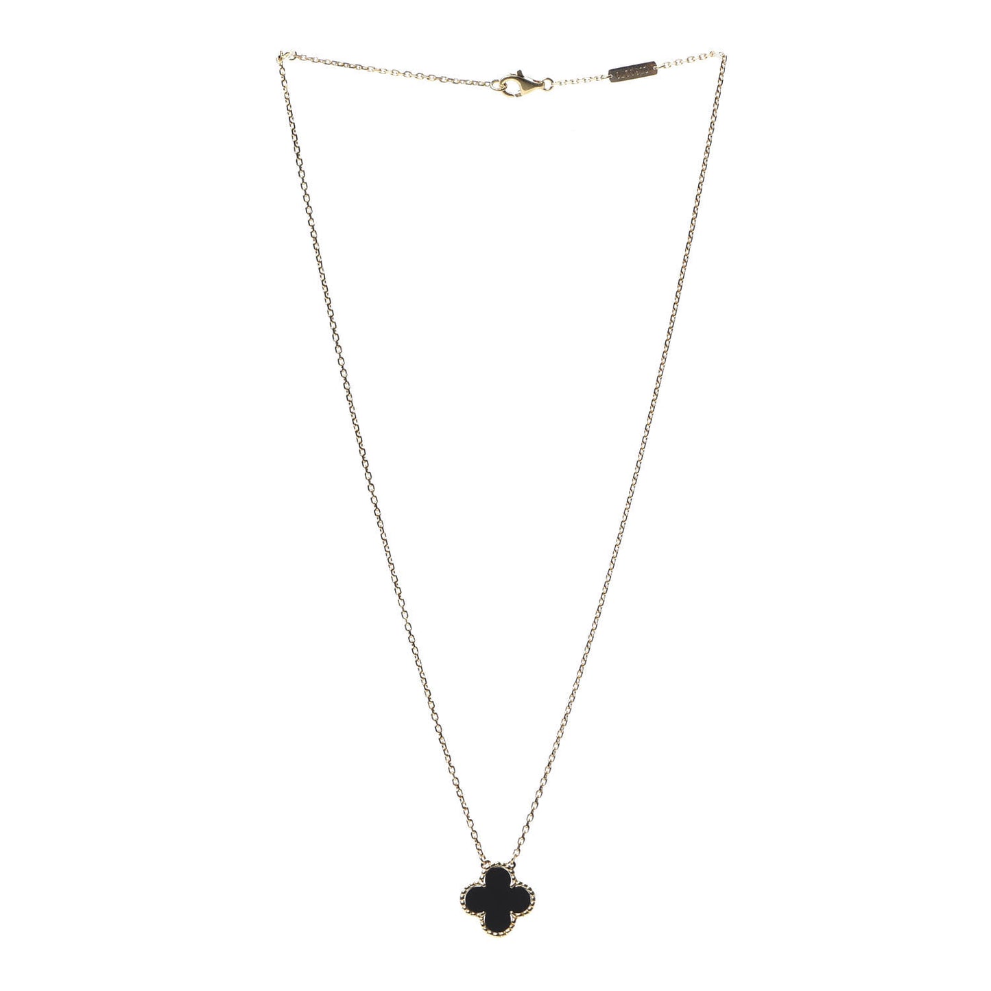 18K Yellow Gold Black Onyx Vintage Alhambra Pendant Necklace
