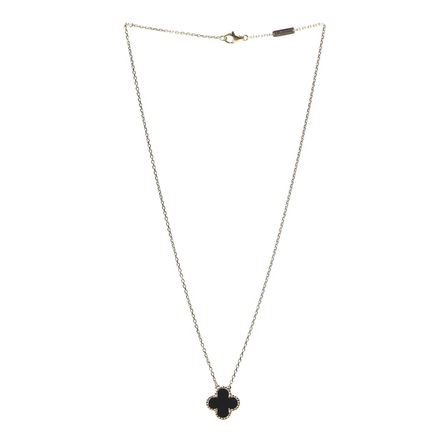 Van Cleef & Arpels 18K Yellow Gold Black Onyx Vintage Alhambra Pendant Necklace 3 of 11