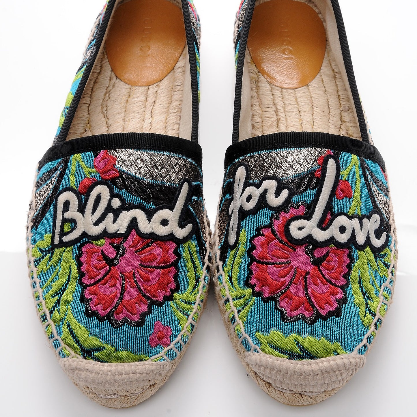 Tapestry Brocade Blind For Love Espadrilles 37.5 Acquamarine Green Black