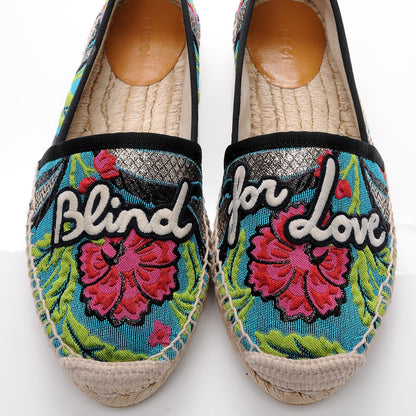 Gucci Tapestry Brocade Blind For Love Espadrilles 37.5 Acquamarine Green Black 7 of 10