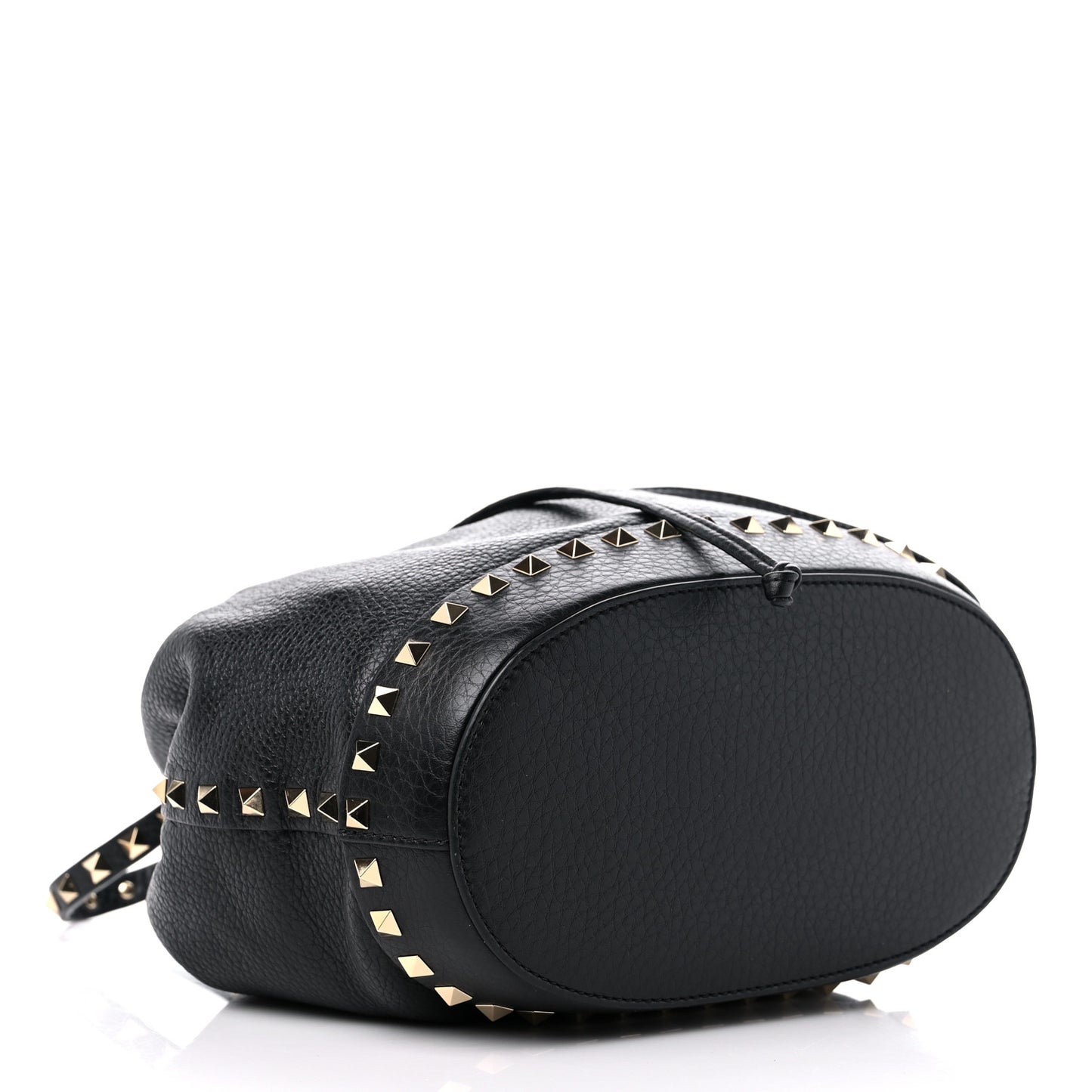 Pebbled Calfskin Small Rockstud Bucket Bag Black
