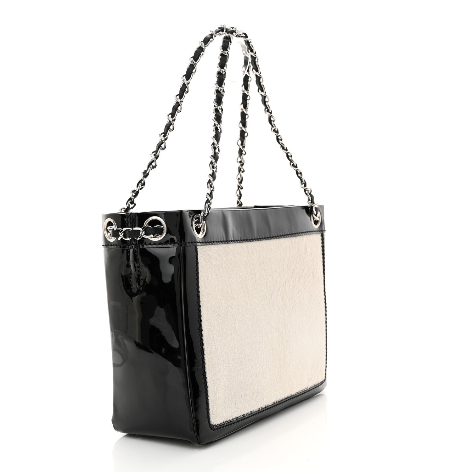 Chanel Patent Pony Hair Small Pocket Tote Black White 3 of 11
