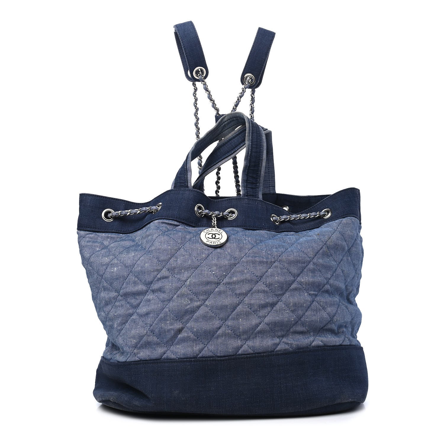 Chanel Denim Medallion Quilted Drawstring Bag Blue 1 of 10
