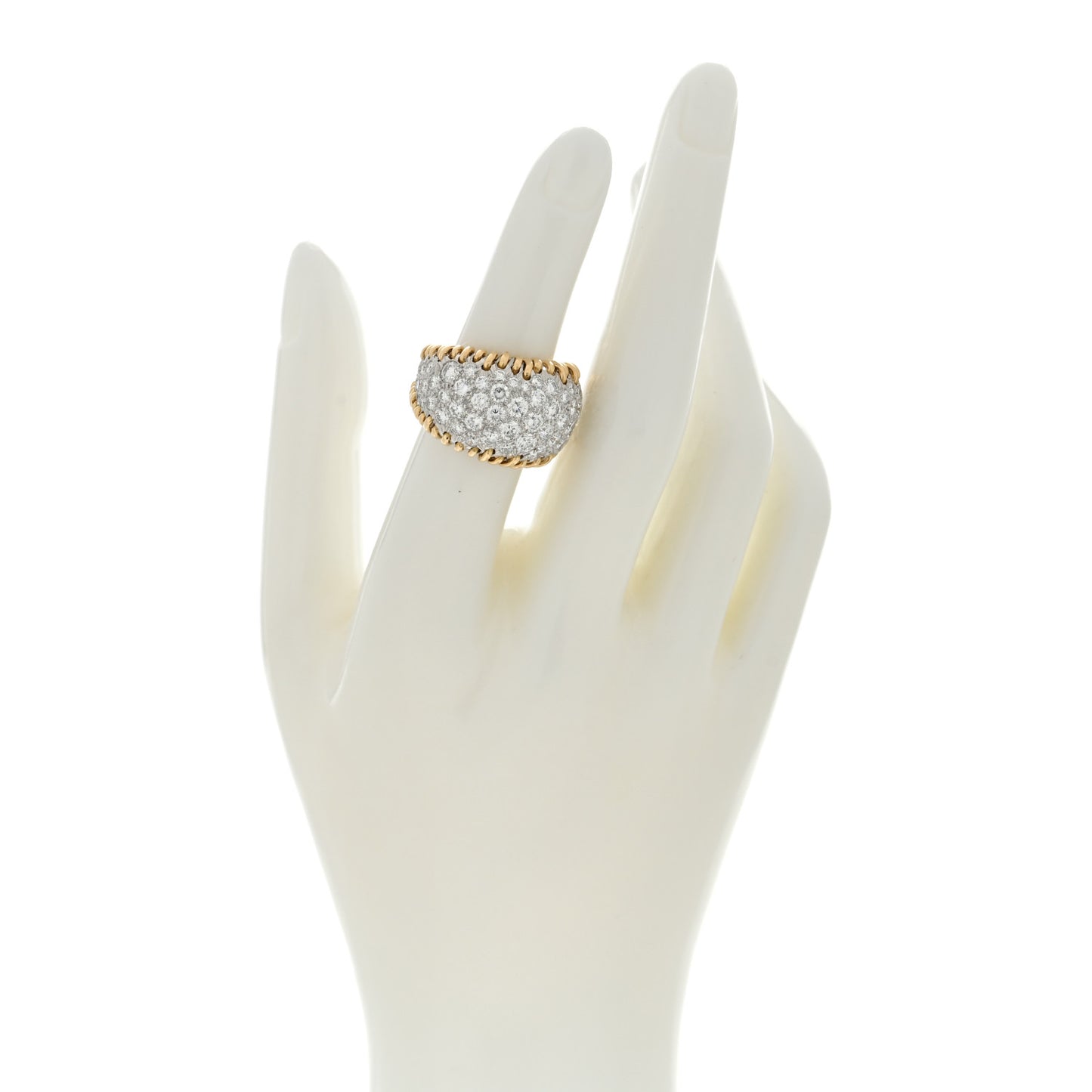 18K Yellow Gold Platinum Diamond Schlumberger Stitches Dome Ring 50 5.5