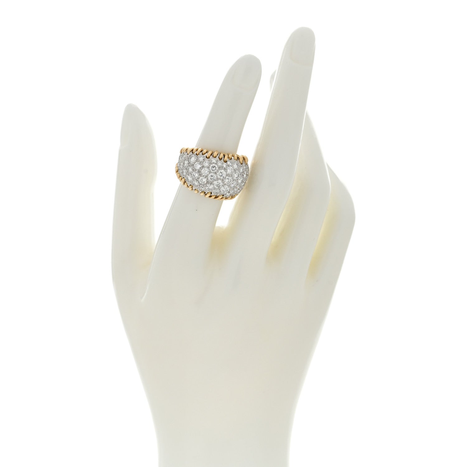 Tiffany 18K Yellow Gold Platinum Diamond Schlumberger Stitches Dome Ring 50 5.5 2 of 4