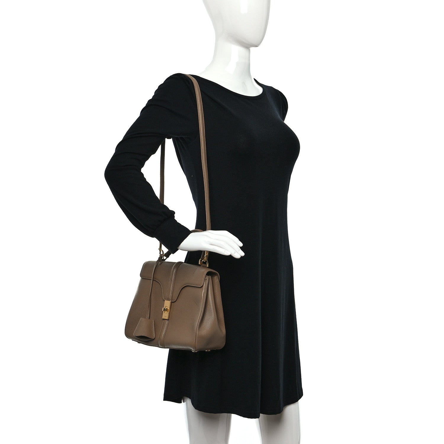 Celine Grained Calfskin Small 16 Top Handle Bag Beige 2 of 15