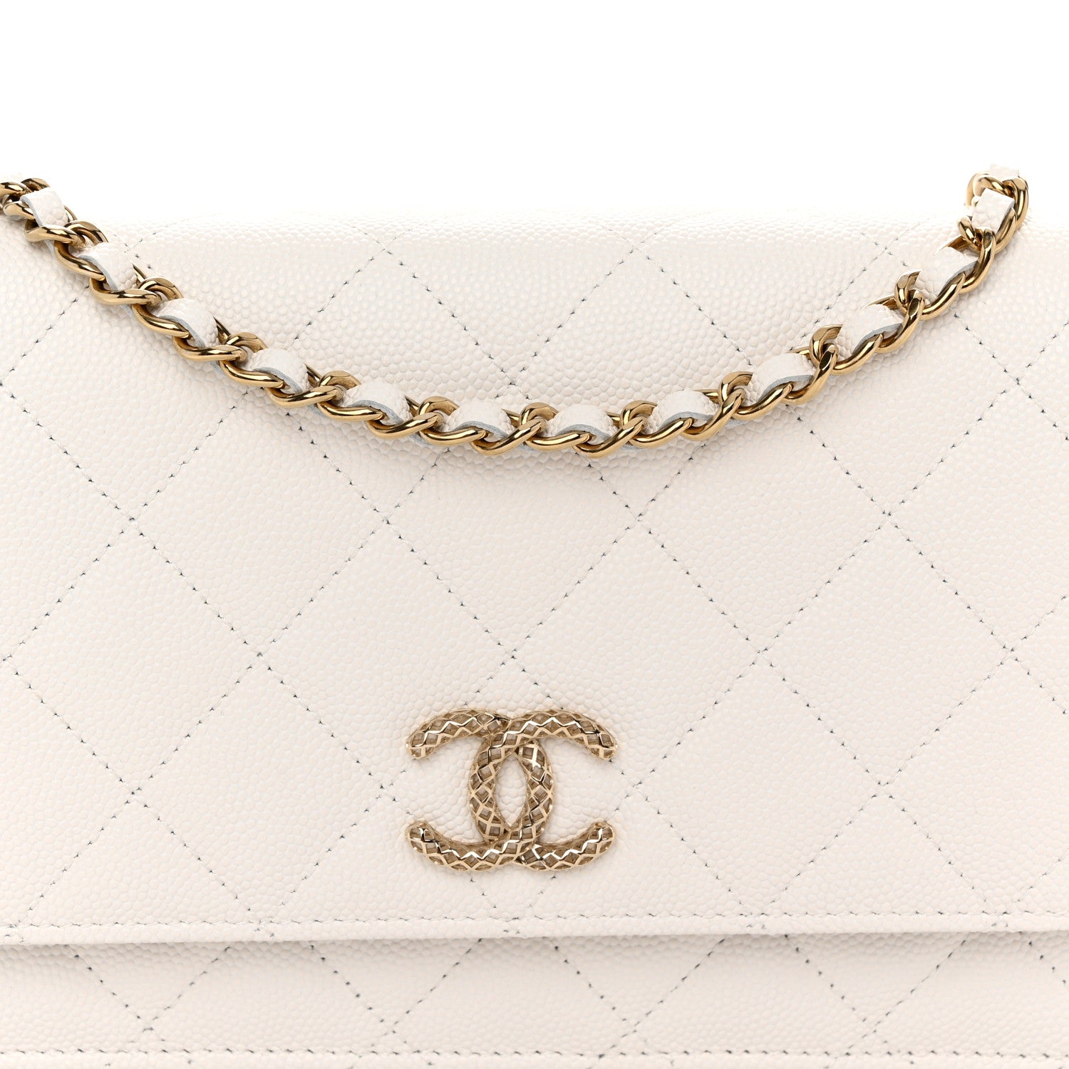 Chanel Caviar Quilted Perforated Metal CC Wallet On Chain WOC White 9 of 12