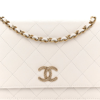 Chanel Caviar Quilted Perforated Metal CC Wallet On Chain WOC White 9 of 12