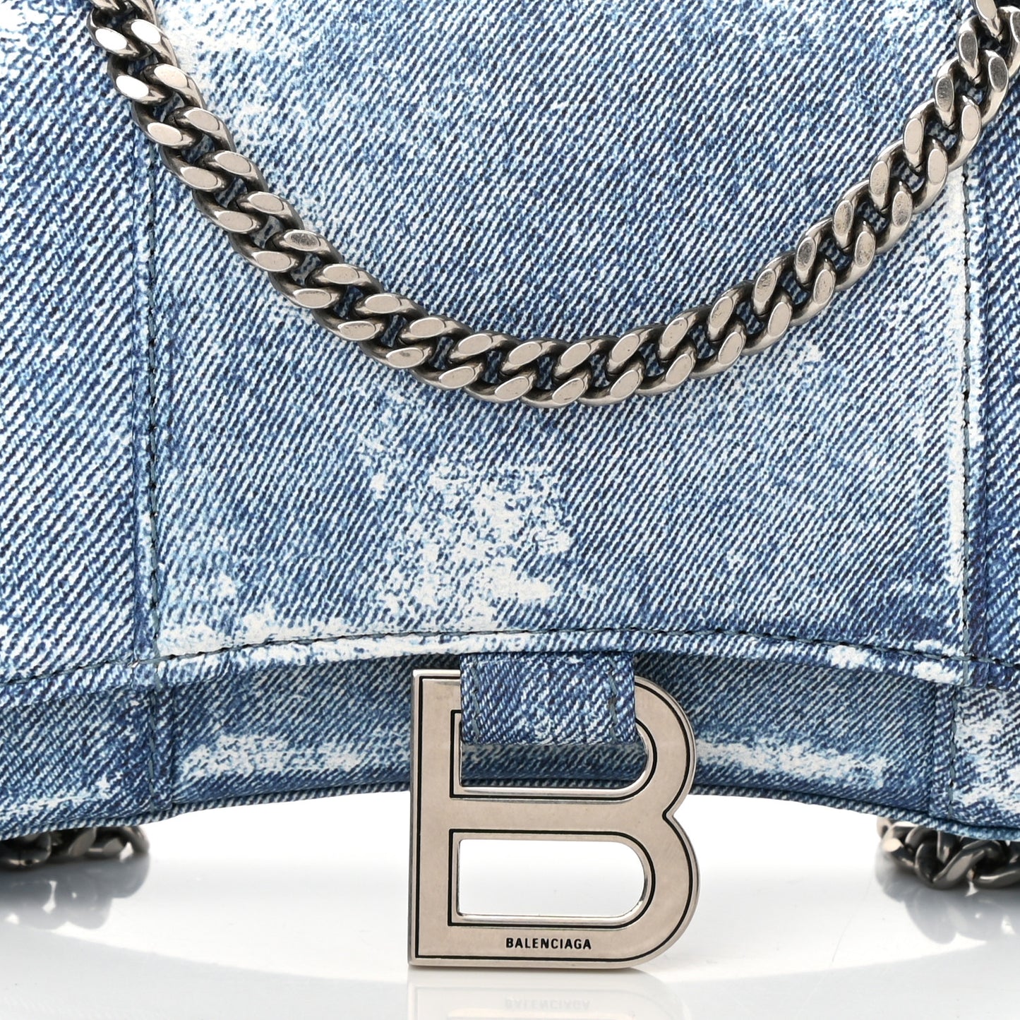 Nappa Denim Printed Hourglass Chain Bag Denim Blue