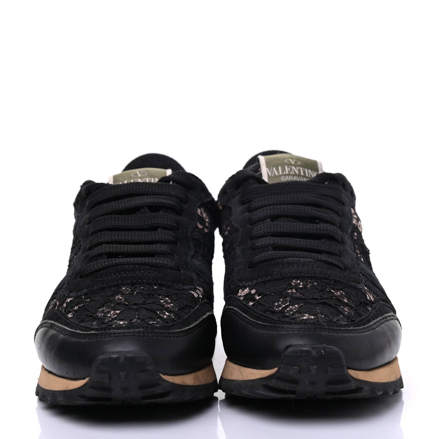 Valentino Garavani Macrame Lace Suede Womens Rockrunner Sneakers 36.5 Black 2 of 17