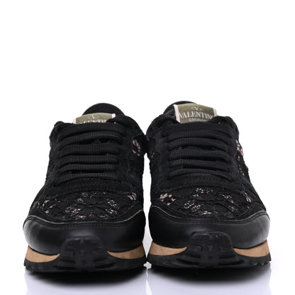 Valentino Garavani Macrame Lace Suede Womens Rockrunner Sneakers 36.5 Black 2 of 17